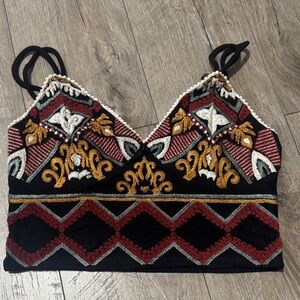 Zara Black and Red Embroidered Crop Top